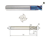 YG1 USA EDP # G85024 4 FLUTE STUB 30 DEGREE HELIX CORNER RADIUS W/ EXTENDED NECK X-5070 CARBIDE END MILL 3/8 x 3/8 x 1/2(1LBS) x 3, R.008, NECK DIA .363