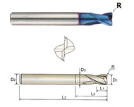 YG1 USA EDP # G8A36080 2 FLUTE  SE STUB CUT CORNER RADIUS EXTENDED NECK X-5070 POWER CARBIDE END MILL 8 x 8 x 9 x 60