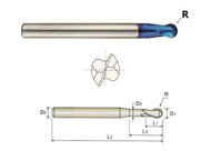 YG1 USA EDP # G8A43008 2 FLUTE SE STUB CUT BALL NOSE EXTENDED NECK X-5070 POWER CARBIDE END MILL 1/8 x 1/4 x 1/8 x 2-1/2