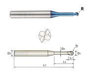 YG1 USA EDP # G8A46004 2 FLUTE BALL NOSE FOR RIB PROCESSING X-5070 END MILL .4 x 4 x .4 x 45