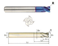 YG1 USA EDP # G8A47030 4 FLUTE CORNER RADIUS X5070 END MILLS 3 x 6 x 4 x 10 x 55 R .5