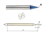 YG1 USA EDP # G8A53004 2 FLUTE MINIATURE BALL NOSE X-5070 END MILL .4 x 6 x .4 x 50 R.20