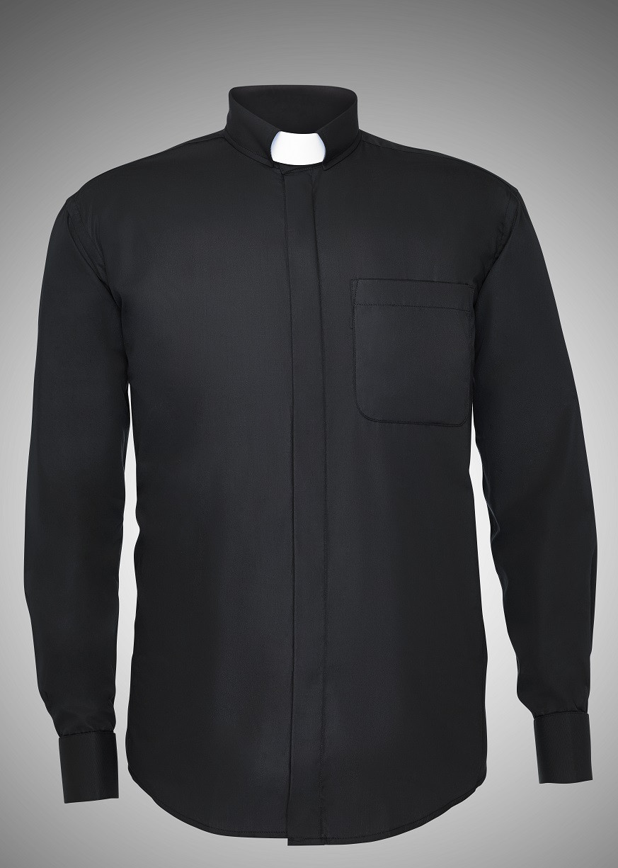 Mens Long Sleeves Tab Collar Clergy Shirt Black