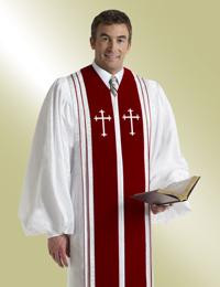 Murphy Men's Robe Bishop H-52 - White/Red Brocade - Clergy Mart