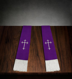 Clergy Stole Purple Satin with White Cross