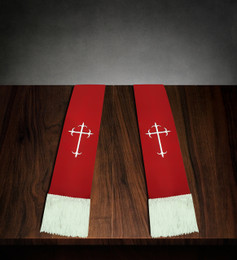 Clergy Stole Red Satin with White Cross