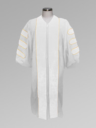 Dr. of Divinity Clergy Pulpit Robe - White w/ White & Gold Doctor Bars