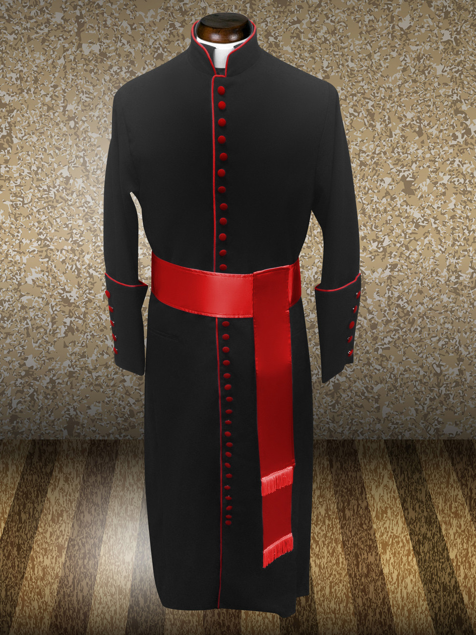 Roman Clergy Cassock Robe in Black & Red