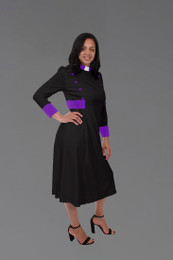 Black and Purple Clergy Dress with Tab Collar