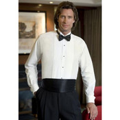 Men's White Wing Collar Tuxedo Shirt with Pleated Front