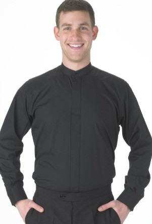 Men's Black Mandarin Tuxedo Shirt with Fly Front