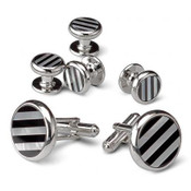 Striped Pattern of Black Onyx and Mother of Pearl Cufflinks and Studs