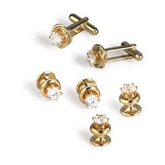 Gold Knot with Raised Cubic Zirconia Center Cufflinks and Studs