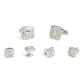 Cubic Zirconium Love Knot Tuxedo Cufflinks and Studs in Silver or Gold 