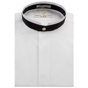 Thick Black Banded Mandarin Collar Tuxedo Shirt Fly Front- Men's X-Large