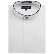 Mandarin Collar Tuxedo Shirt Fly Front Black Piping- Men's Medium