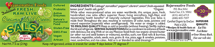 Creamy Green Salsa Mild Live Cultured Fresh Pure Probiotic Enzymes Organic label Raw Tomatillos Vegetables In Glass Fermented Vegetables lactobacillus acidophilus satisfaction guarantee