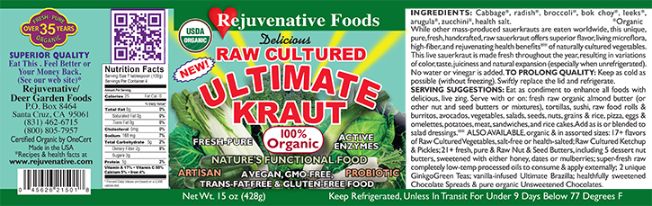 Fresh Organic label Pure Probiotic Flora Cultured Glass Jar Enzymes Raw Ultmate Kraut lactobacillus acidophilus satisfaction guarantee