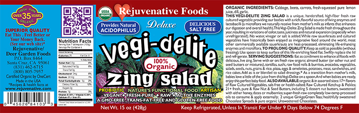 Fresh Organic label Pure Probiotic Flora Live Cultured|GlassJar|Enzymes Raw|VegiDelite||ZingSalad|lactobacillus acidophilus|satisfaction guarantee|