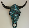 Steer Skull Genuine Turquoise Skull hand cut laid 16 Inch horns 