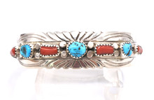 Turquoise Coral Bracelet Sterling Silver