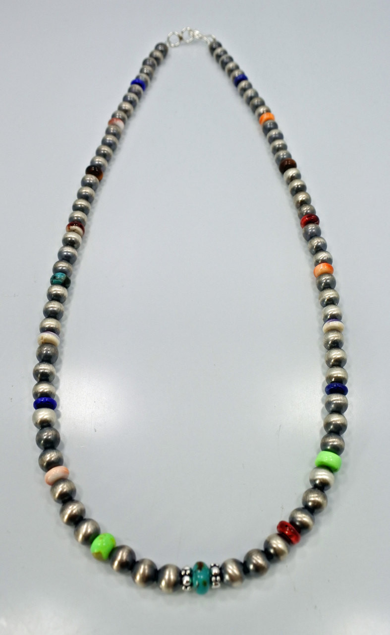 Navajo Pearls Sterling Silver 6 mm Beads Multi Color Necklace 20 inches