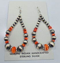 Orange Spiny Oyster Navajo Pearl Earrings