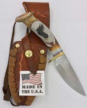 Richardson Knife Carved Eagle  4" Blade Long  Leather Sheath 