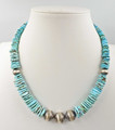 Genuine graduated Turquoise Beaded and Sterling Silver Navajo Pearl Necklace  21” Long