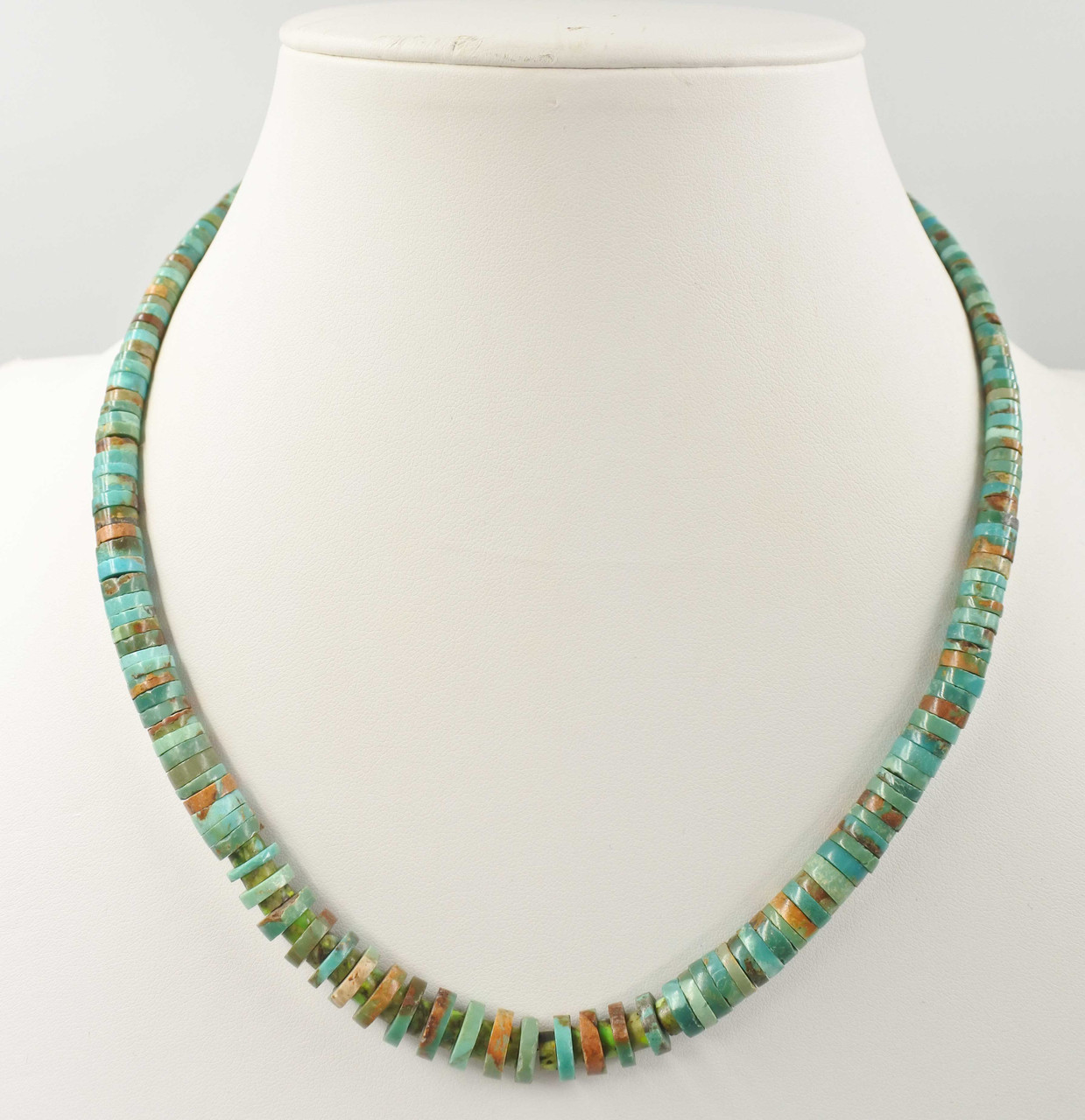 Genuine Graduated Heishi Turquoise Beaded and Sterling Silver 20” Long ...