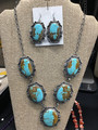 Beautiful and Large Mine number 8 turquoise necklace and earrings set  sterling silver navajo