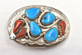 Effie Calavaza  Zuni Sterling Silver Turquoise Red Coral Snake Belt Buckle