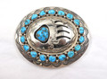 Sterling Silver Navajo Shadow Box Design Kingman Turquoise Belt Buckle