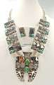 Navajo Squash Blossom Necklace Earrings Set Sonoran Gold Turquoise Sterling Silver