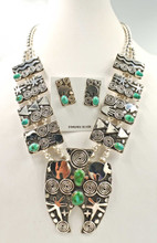 Navajo Squash Blossom Necklace Earrings Set Sonoran Gold Turquoise Sterling Silver