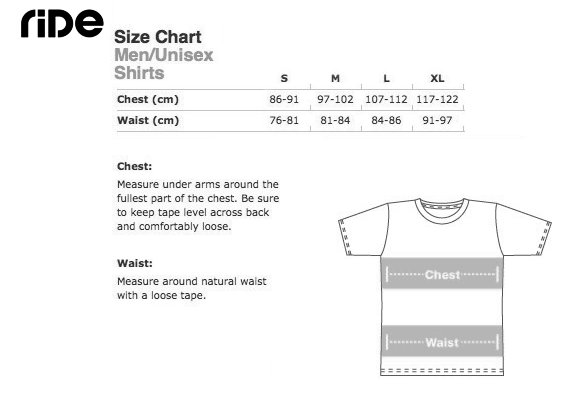 Ride Classic T-shirt Size Guide