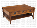 Maple Spindle Mission Coffee Table 48''W x 18''H x 34''D With 6 Drawers