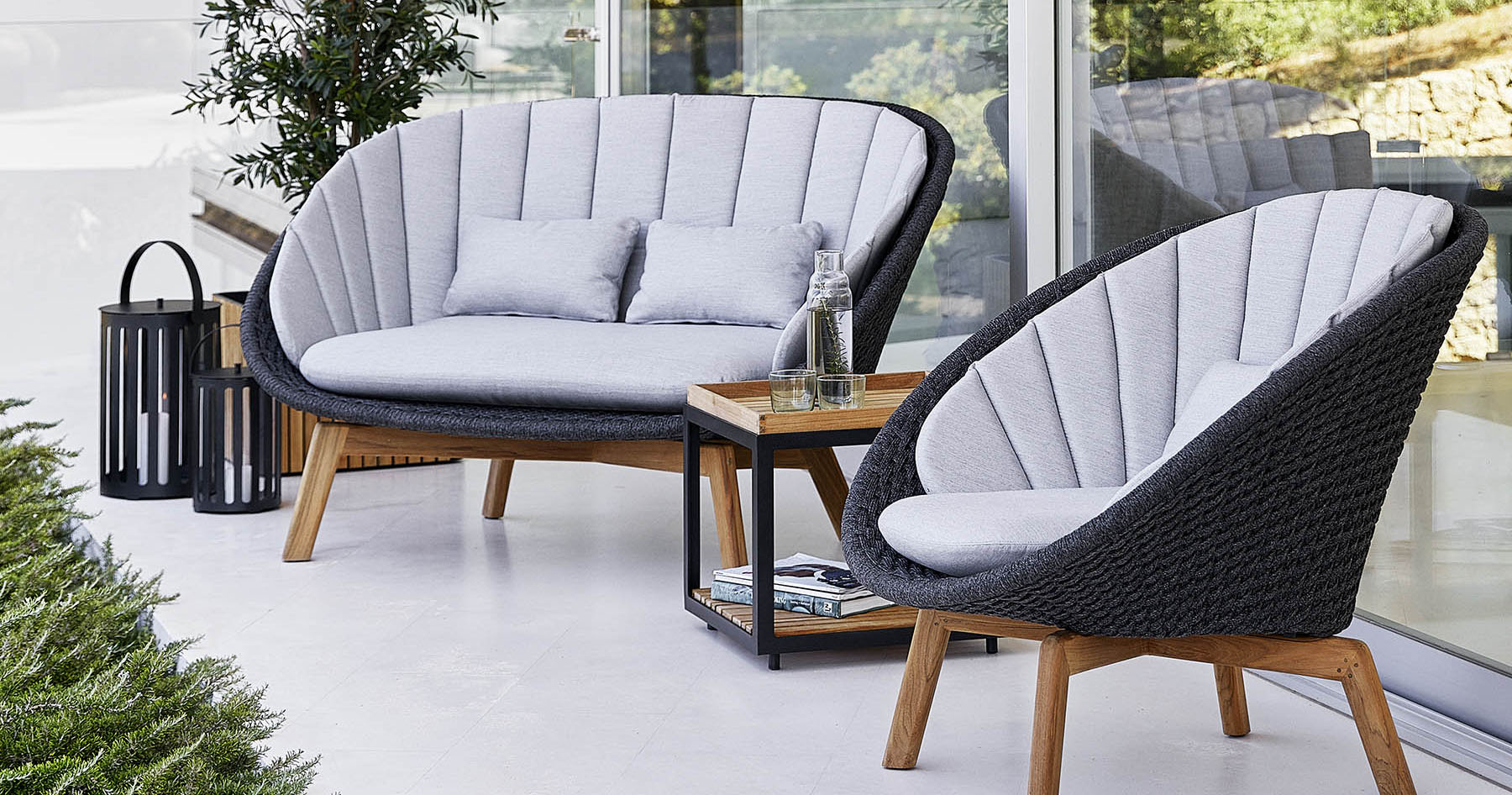 Cane-Line Peacock Collection 2 Seater Sofa and Lounge Chair Soft Rope Lifestyle Image