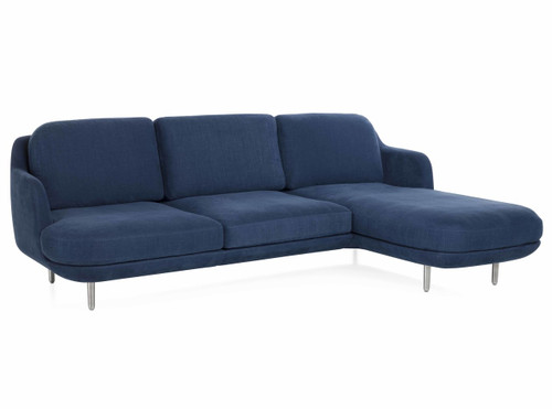 Fritz Hansen 3 Seater Lune Sofa With Right Chaise Longue, Linara 2494/30 Indigo Fabric