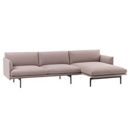 Muuto Outline Sofa With Chaise Longue - Kvadrat Fiord 551 - Right Hand - Black Powder-Coated Aluminium Base