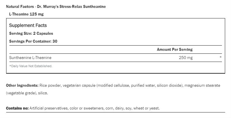 Natural Factors Stress-Relax Suntheanine L-Theanine 60 Vcaps