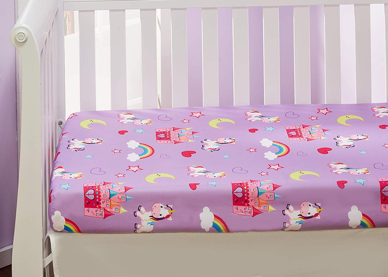 Everyday Kids Baby Girl Fitted Crib Sheet Unicorn Dreams