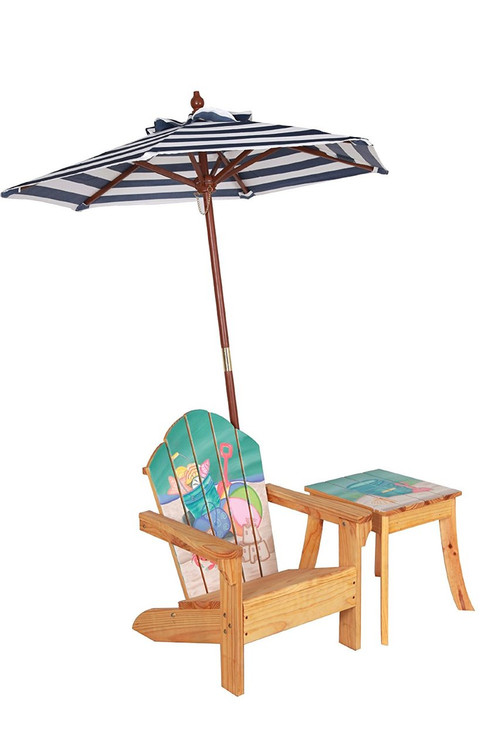 Outdoor Table and Adirondack Chair Set with Umbrella