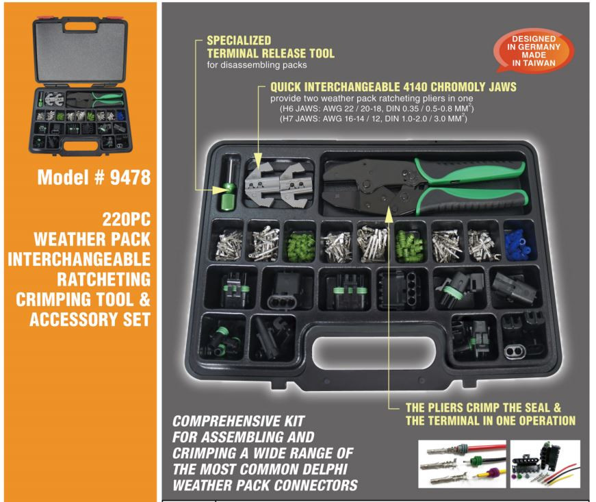 Ao 9478 Weather Pack Ratcheting Crimping Plier Tool Set