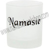 Etched Glass Votive Holder Namaste Black