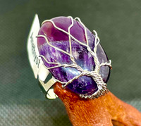 Amethyst Tree Of Life Ring - Adjustable (Silver)