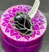 Black Onyx Tree Of Life Ring - Adjustable (Silver)