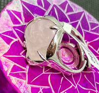 Rose Quartz Heart Shaped Ring - Adjustable (Silver)
