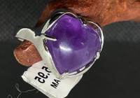 Amethyst Heart Shaped Ring - Adjustable (Silver)