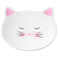 Ceramic cat ring or trinket tray - White and pink.